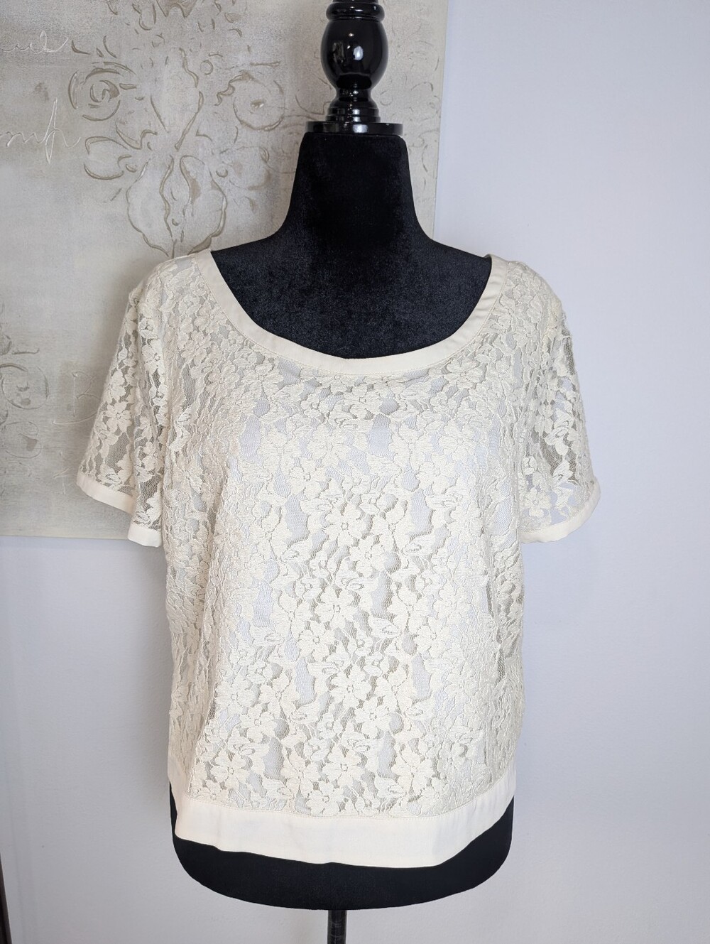 LC Lauren Conrad Cropped Top sz XL Ivory bow back Lace Coquette Romantic Chic